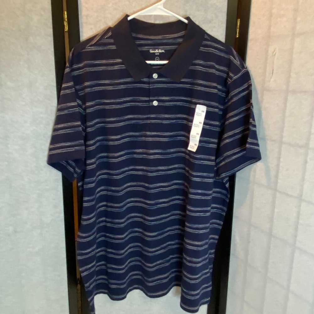 Goodfellow Textured Stripe Knit Polo Shirt NWT Solid Ribbed Collar Short Sleeve